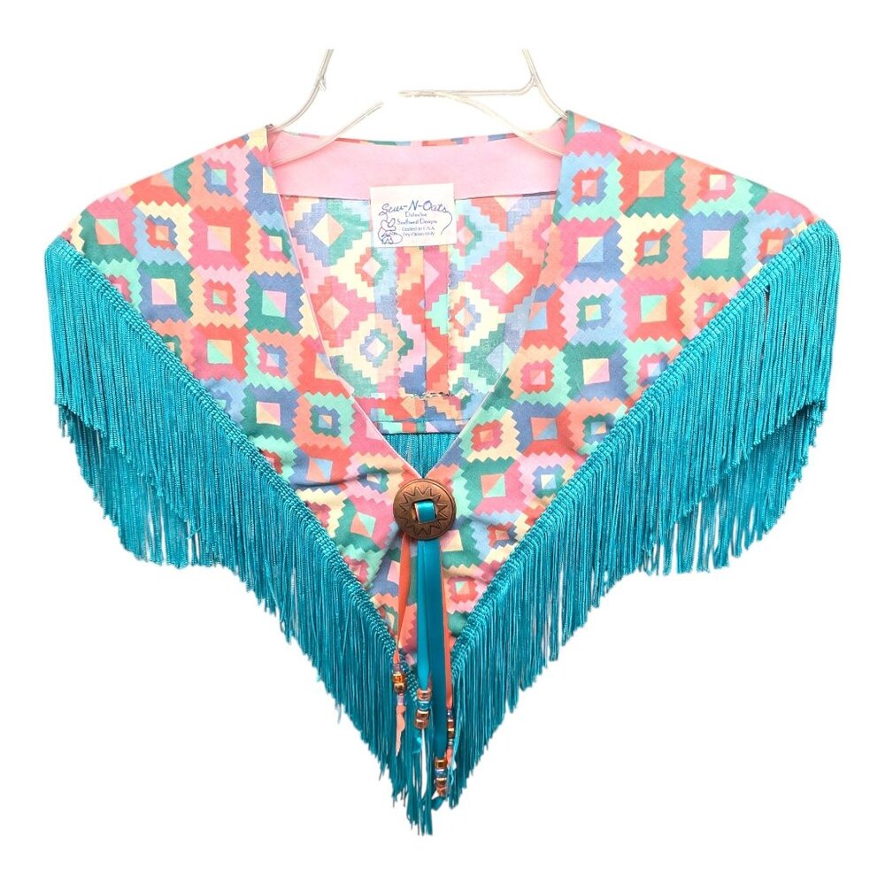 Shoulder Shawl Women Collar Western Cowgirl Square Dancing Turquoise Fringe O/S - Picture 5 of 8